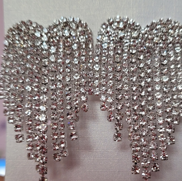 Rhinestone Heart Earrings - Picture 1 of 5